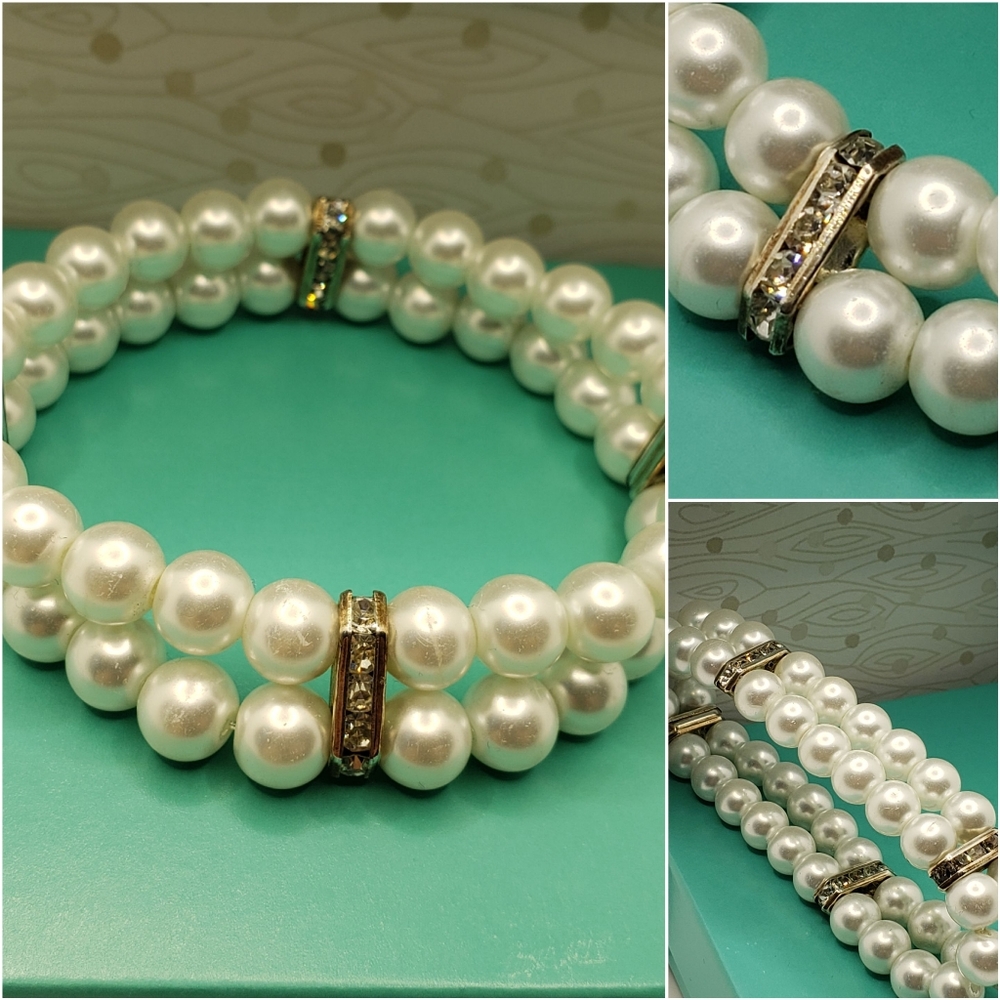 Cultured Pearls Bracelet Cz Diamonds